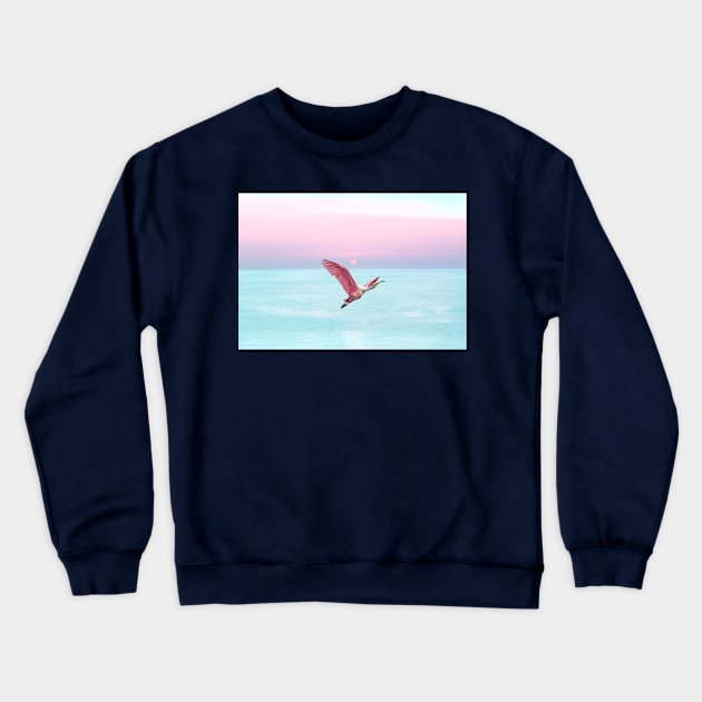 Roseate Spoonbill at Sunset Crewneck Sweatshirt by lauradyoung